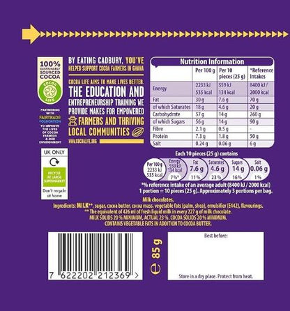 Cadbury Dairy Milk Buttons Chocolate Bag 85g (BB 22/09/ 2025)