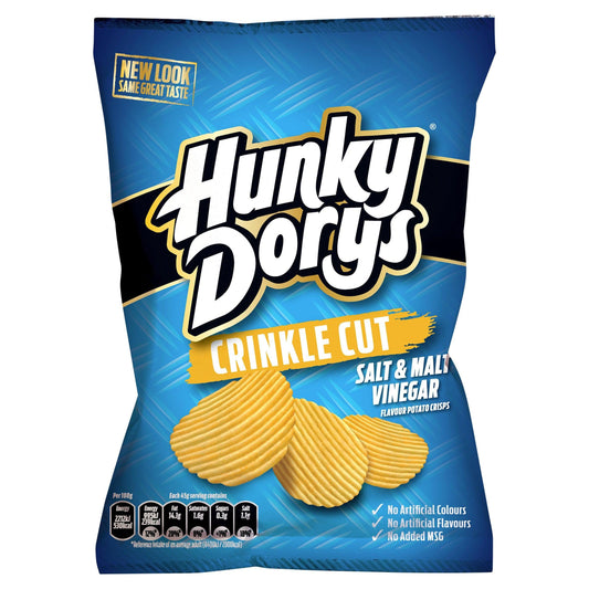 Tayto Hunky Dorys Crinkle Cut Salt & Malt Vinegar Flavour Potato Crisps 37g (BB 25/09/2024)