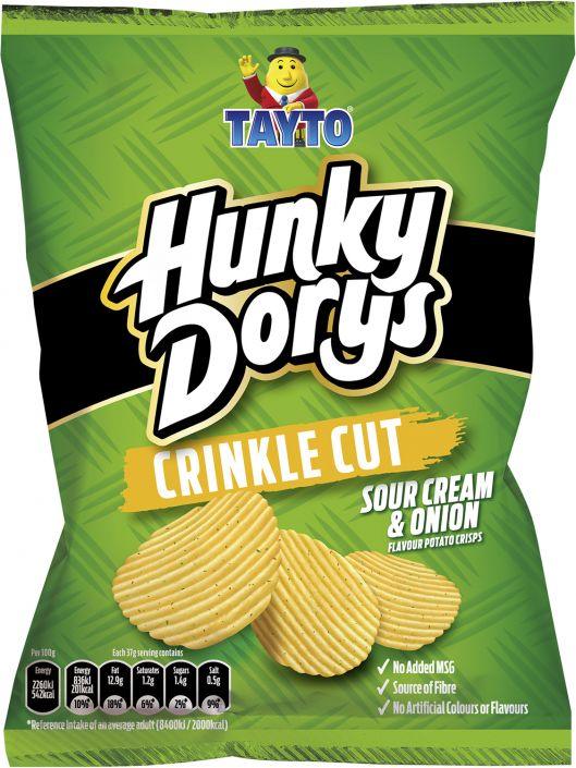 Tayto Hunky Dorys Crinkle Cut Sour Cream & Onion Flavour Potato Crisps 37g (BB 16/10/2024)